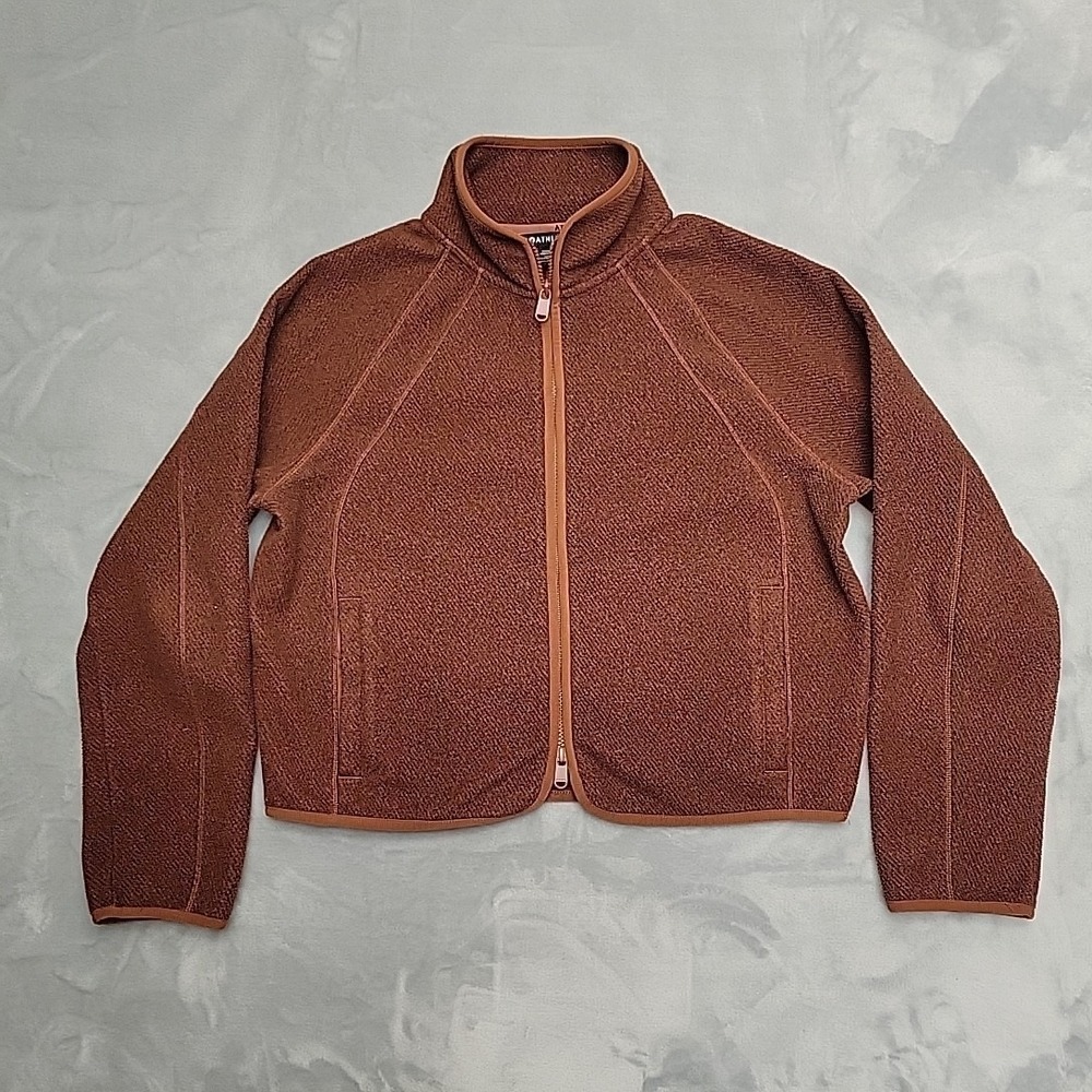 Athleta‎ Stroll Fleece Full Zip Jacket Womens Medium Brown Athletic Gorpcore